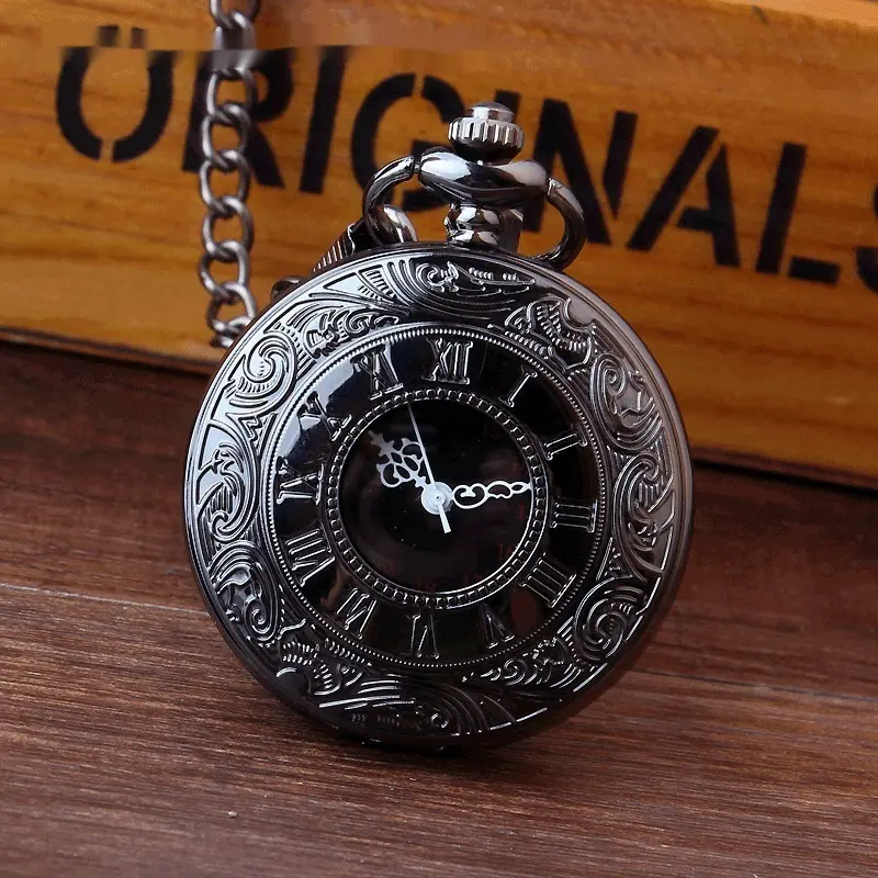 Quartz Pocket Watch Retro Roman Style Hollow-out