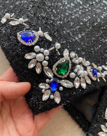 Diamond Blue And Fruit Collar Short Tweed Coat Short Skirt