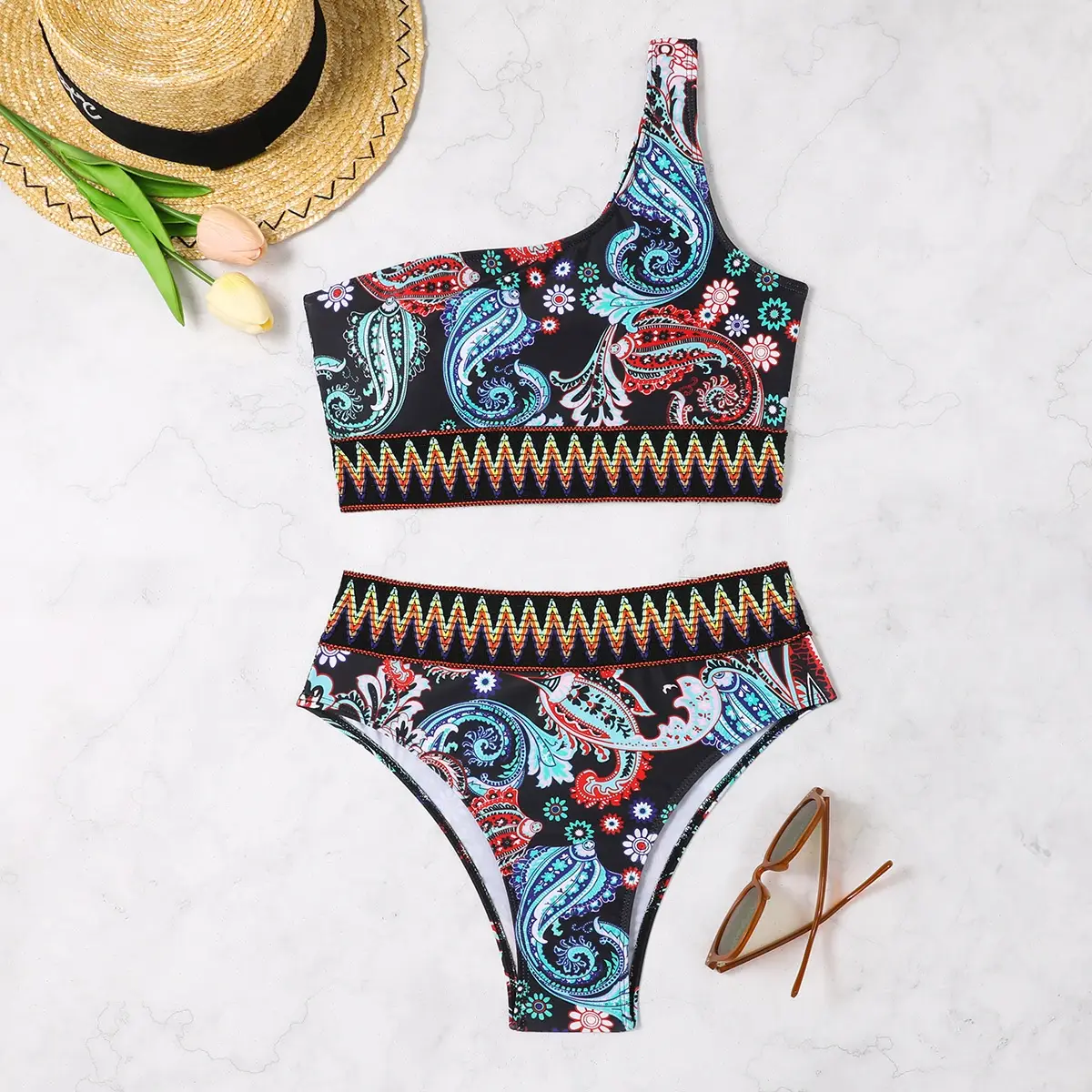 Women's One-shoulder High Waist Bikini Swimsuit