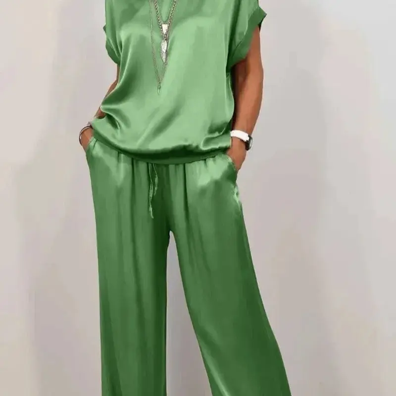 Trendy Loose Shirt Wide Leg Pants Casual Suit Women