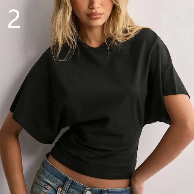 Summer Batwing Sleeve T-shirt Ins Fashion Round Neck Pullover Short-sleeved Tops For Women Clothing - A4X2-M