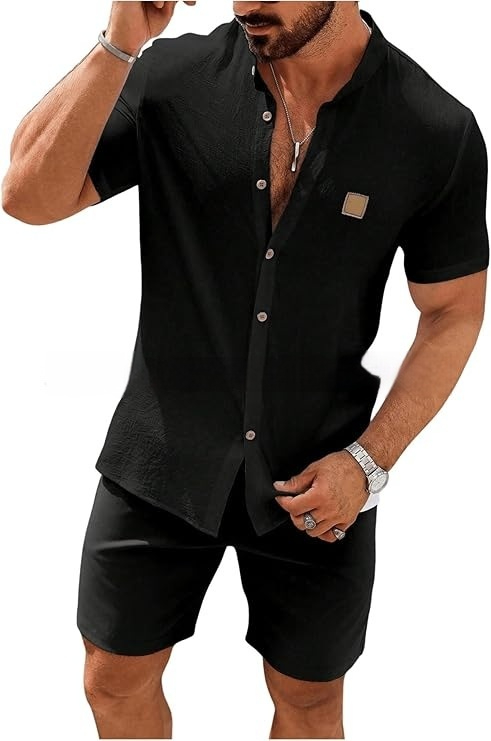 Fashion Summer Button Linen New Men's Shirt Black - Shop at LoveMi