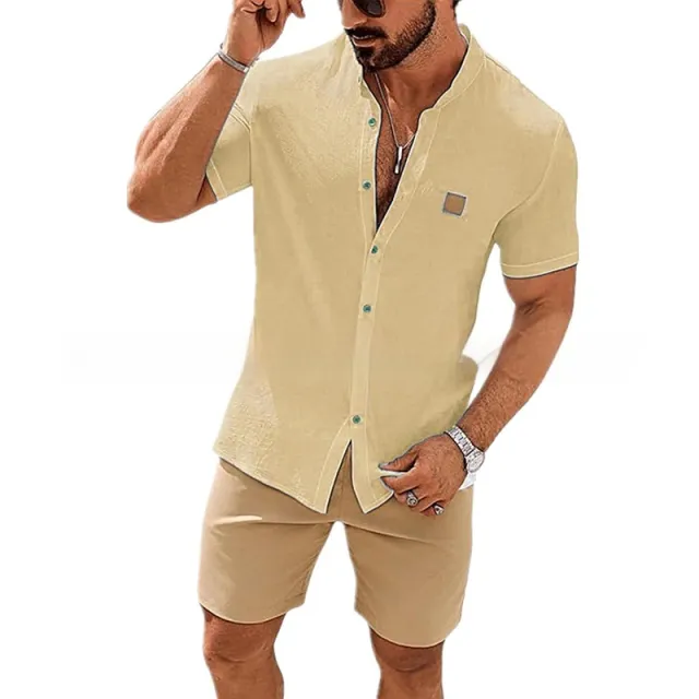 Fashion Summer Button Linen New Men's Shirt Beige - Shop at LoveMi