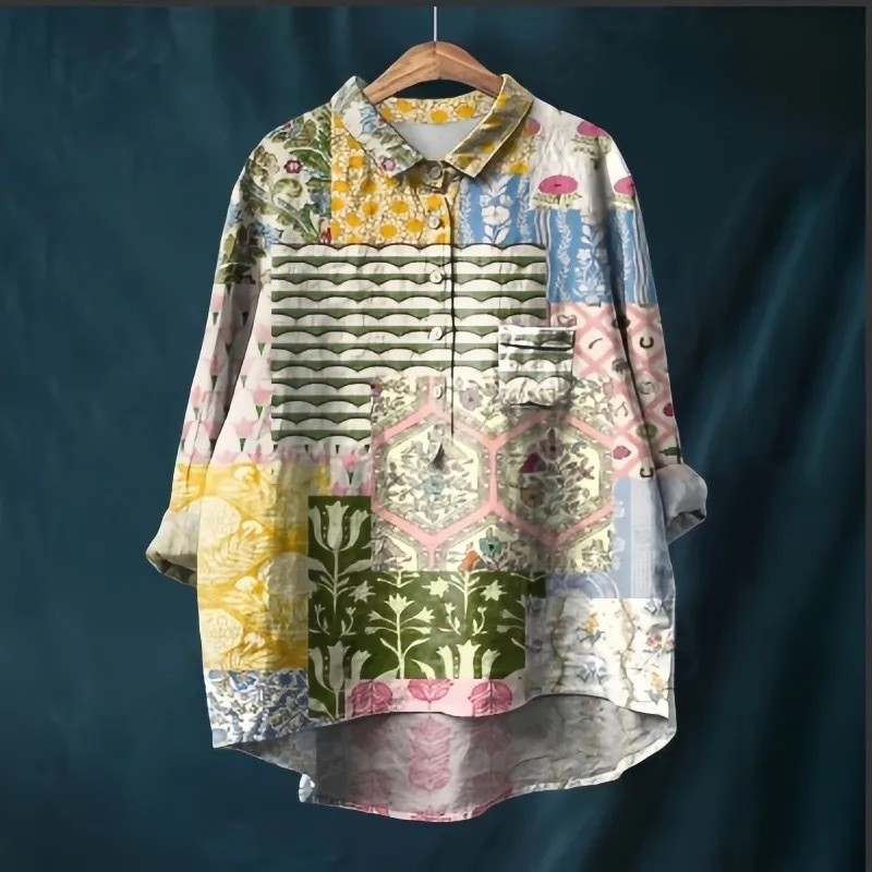 Casual Long Sleeve Shirt Animal Print Top - Npl250314050-3Xl