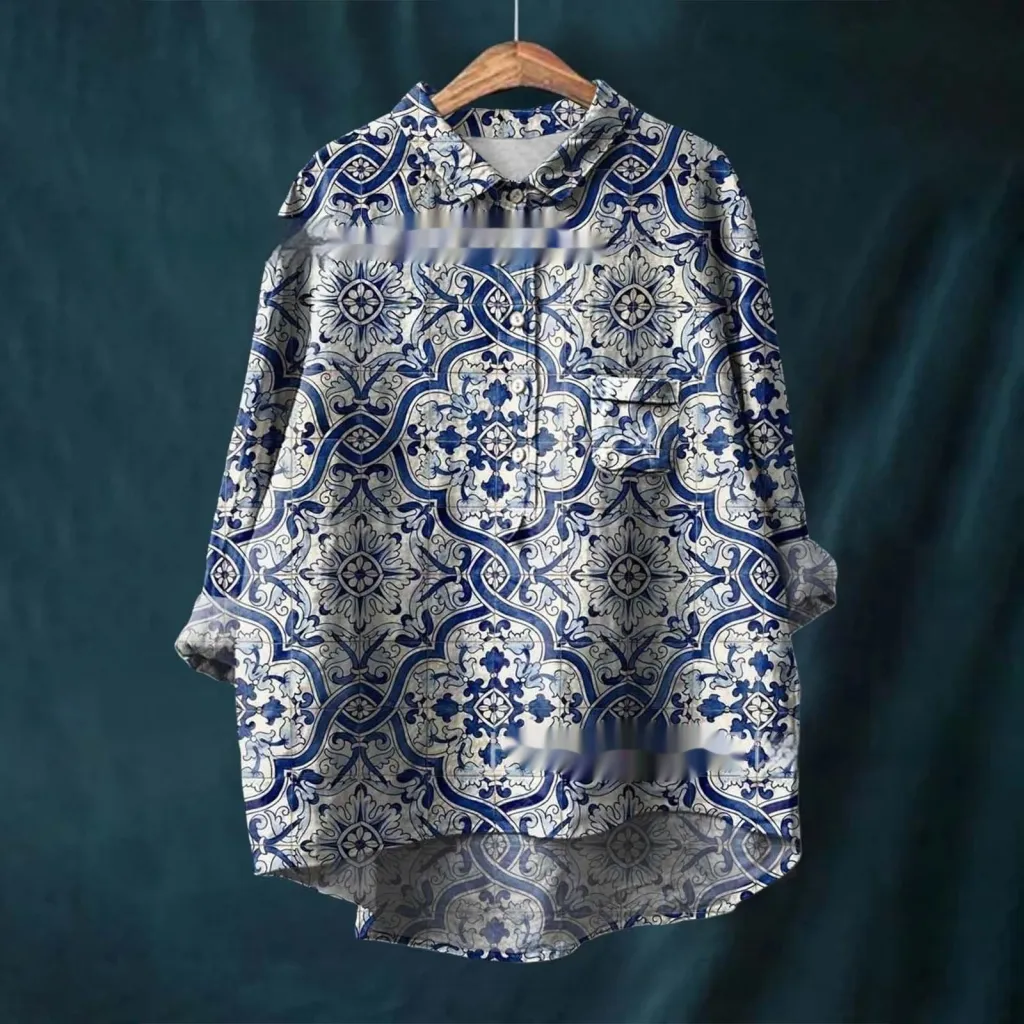 Casual Long Sleeve Shirt Animal Print Top - Npl250314048-4Xl
