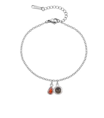 Custom Photo Projection Bracelet Stainless Steel Birthstone Charm J Silver - Shop at LoveMi