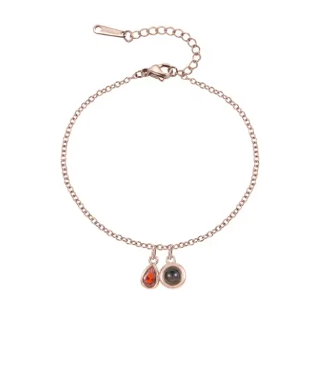 Custom Photo Projection Bracelet Stainless Steel Birthstone Charm Rose Gold - Shop at LoveMi