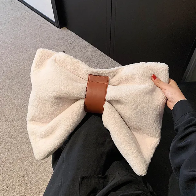 Online Influencer Bow Special interest Design Canvas Bag Photo Props Crossbody Fur Bowknot Bag - Shop at LoveMi