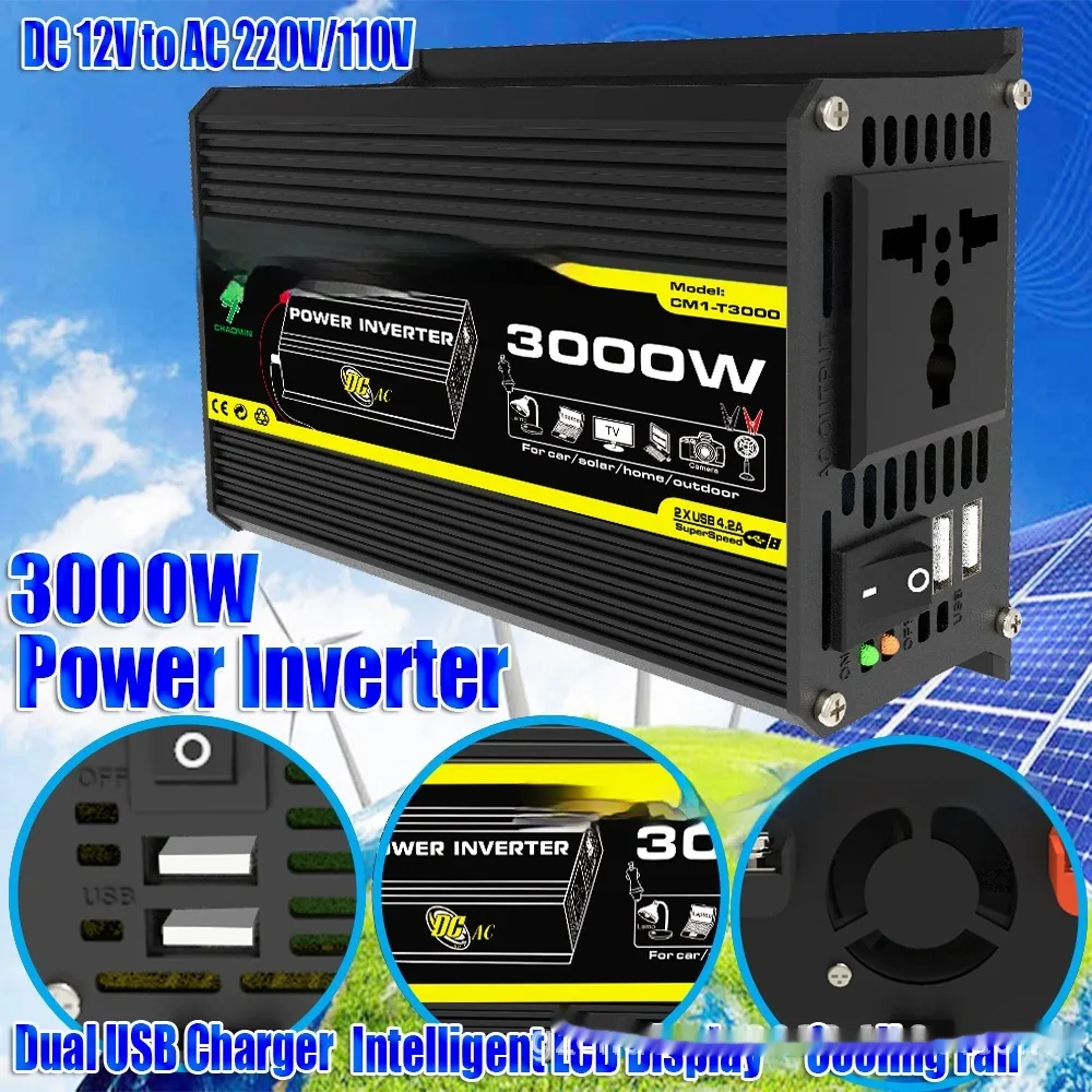 Inverter 12V to 220V110V3000W Vehicle Solar Power Conversion Off-grid