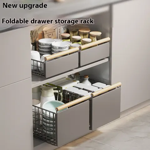 Kitchen Bathroom Multifunctional Foldable Pull Storage Basket