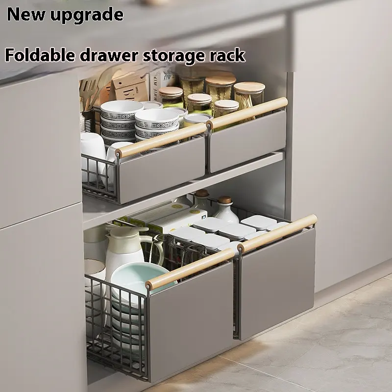 Kitchen Bathroom Multifunctional Foldable Pull Storage Basket