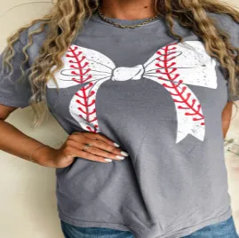 Summer Pattern Letter Print Short-sleeve T-shirt Top - Gray