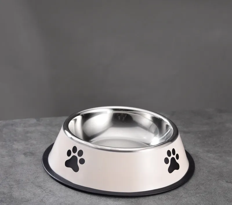 Printed Non-slip Bowl Cat Stainless Steel Food Basin Rice Bowl - White