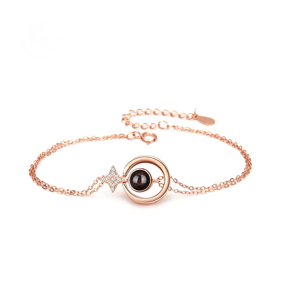 S925 Round Star Studded Diamond Women's Bracelet - Rose Gold