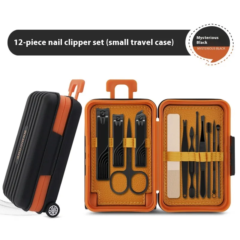 Portable Travel Case Nail Scissors Home Use Set - Mysterious Black
