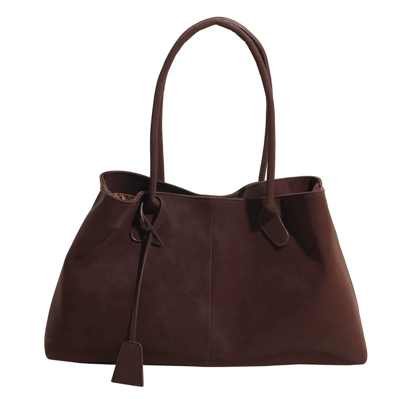 Tote Bag Large Capacity Commuter Portable Underarm Bag About Posture Magnetic Snap Bag - Brown