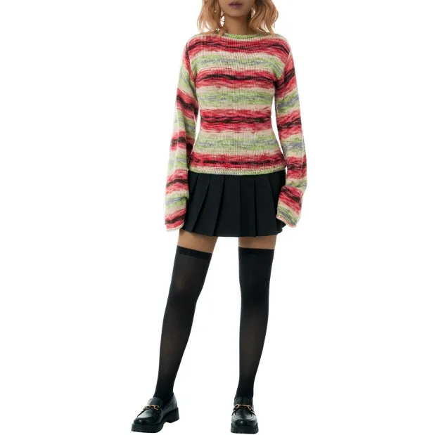 Autumn And Winter Women's Pullover Stripe Round Sweater Loose Plus Size Rainbow Sweater - Style01