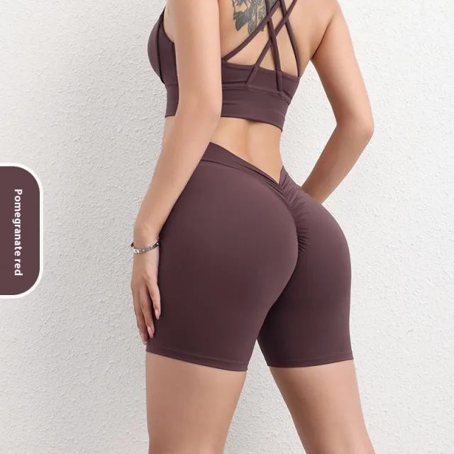 Women's Hip Lifting Three Points Peach Nude Feel Exercise Workout Pants Pomegranate Red - Shop at LoveMi