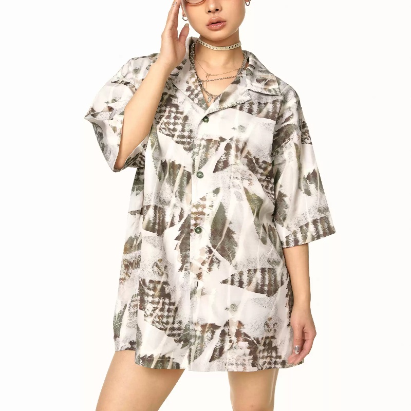Retro Lapels Graffiti Short-sleeved Shirt Women's Summer Loose Casual