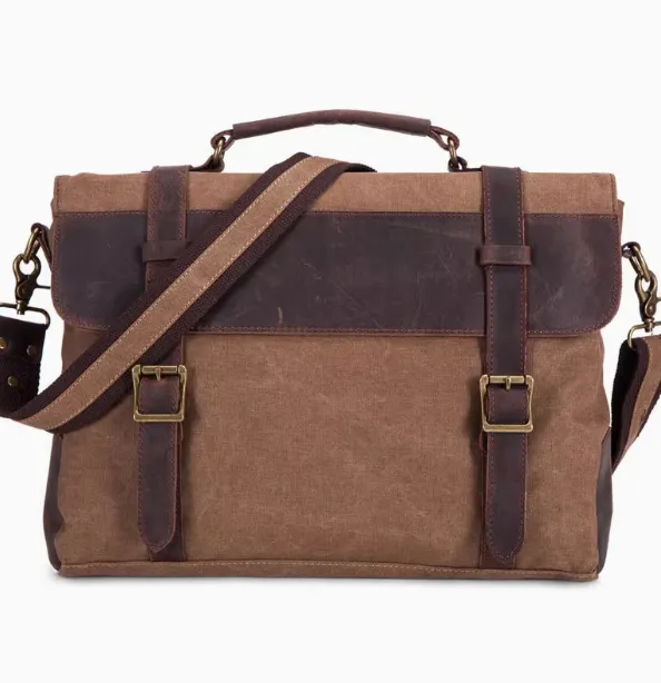 Tote Briefcase Messenger Bag With Crazy Horse Cowhide Vintage Coffee - Shop at LoveMi