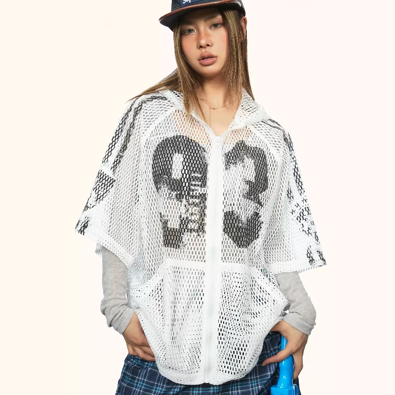 Hollow Mesh Letter Print Short-sleeve T-shirt For Women