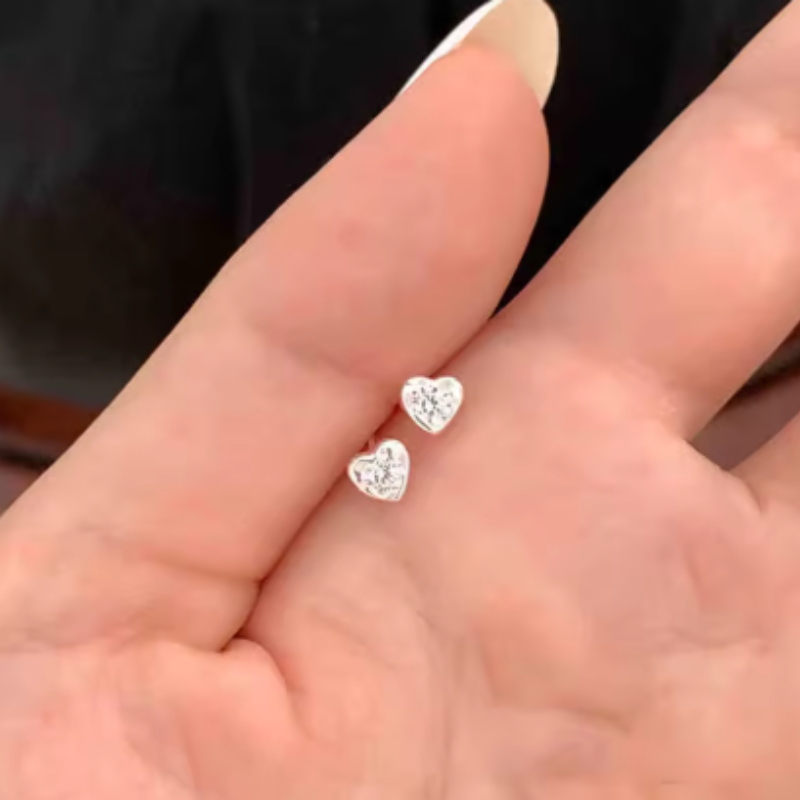 S999 Pure Silver Mini Color Heart-shaped Zircon Stud Earrings For Women