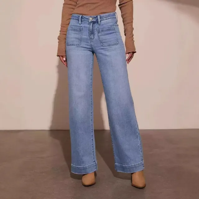 Cropped Style Wide Leg Women's Clothing Oversized Jeans, Shade Blue Light Blue - Shop at LoveMi