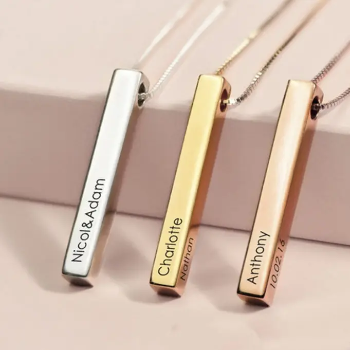 Long Square Three-dimensional Column Cross Copper Necklace