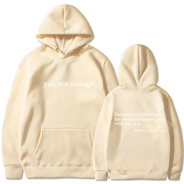 Fleece lined Plain Letter Print Pocket Drawstring Print Hoodie Khaki - Shop at LoveMi