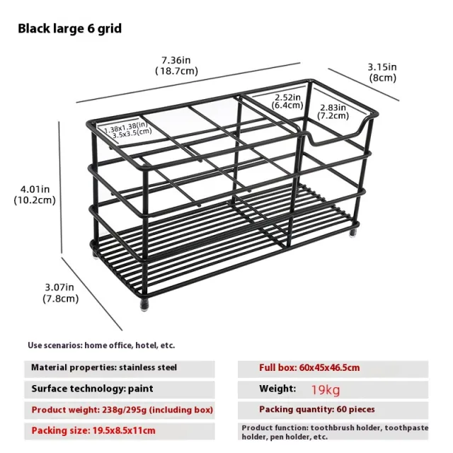 Household Grid Desktop Stainless Steel Toothbrush Holder Large 6 Black Plaids - Shop at LoveMi