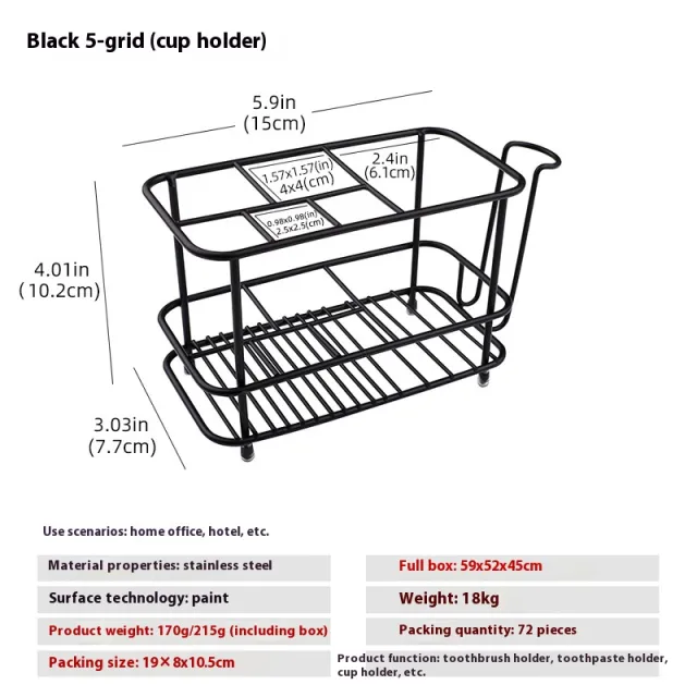 Household Grid Desktop Stainless Steel Toothbrush Holder Black 5 Grid - Shop at LoveMi