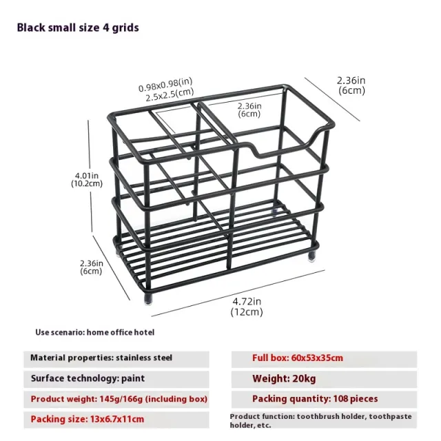 Household Grid Desktop Stainless Steel Toothbrush Holder Small 4 Black Plaids - Shop at LoveMi