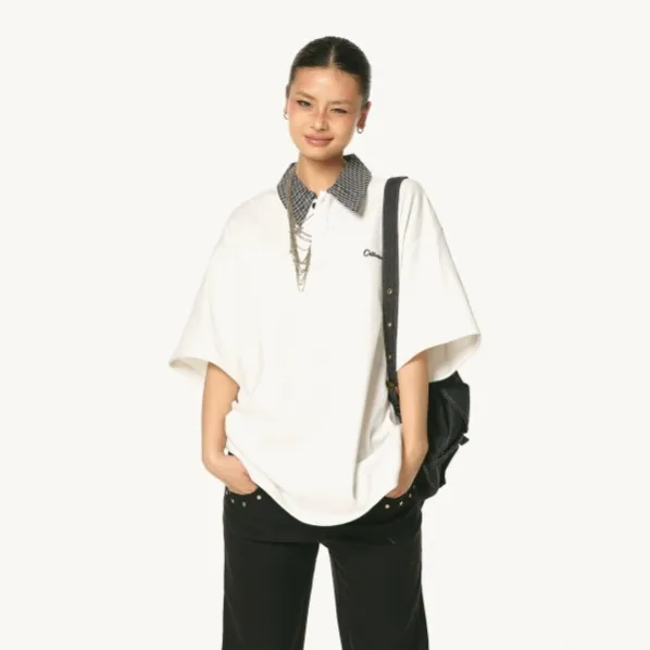 Heavy Design Embroidered Short Sleeve Retro Casual Loose White - Shop at LoveMi
