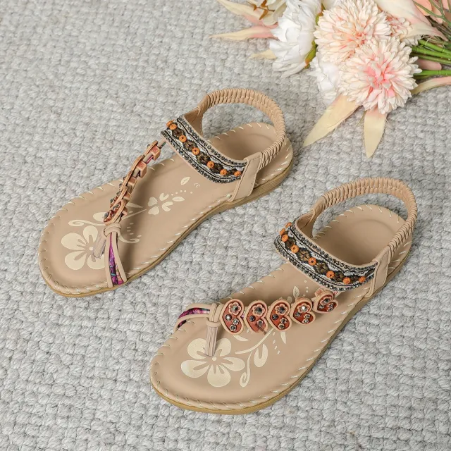 Women's Bohemian Stylish Beach Flat Sandals Apricot - Shop at LoveMi