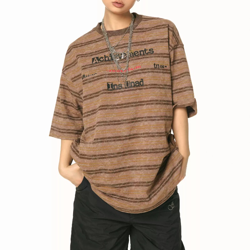 Retro Loose Striped Printed T-shirt Women's Summer Tie-dye