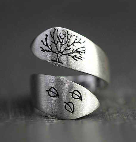 Forest mountain peak landscape simple retro opening ring