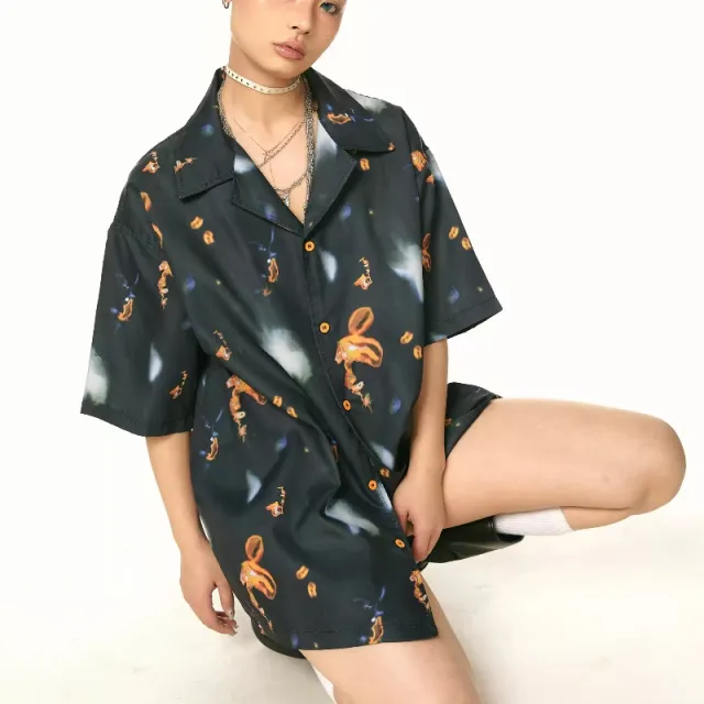 Vintage Print Short Sleeves Shirt Loose Casual - Shop at LoveMi