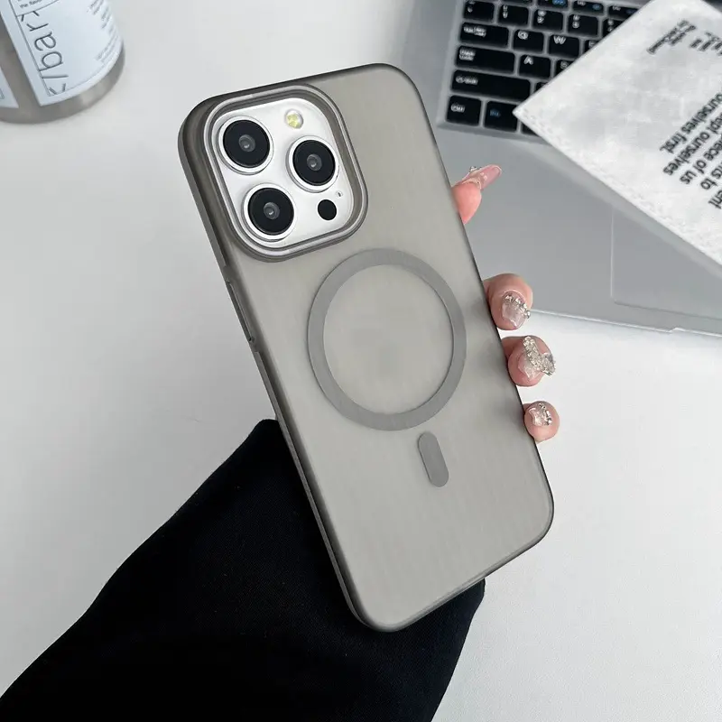 Applicable To IPhone16ProMax Phone Case Corrugated Second Generation Grating Frosted Magnetic Drop-resistant Protective Cover