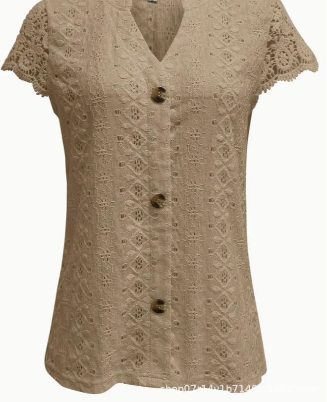 Solid Color Stitching Hollow Short Sleeve Women