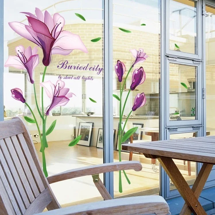 Wall Sticker Purple Flower Self-adhesive Romantic TV Decoration Removable
