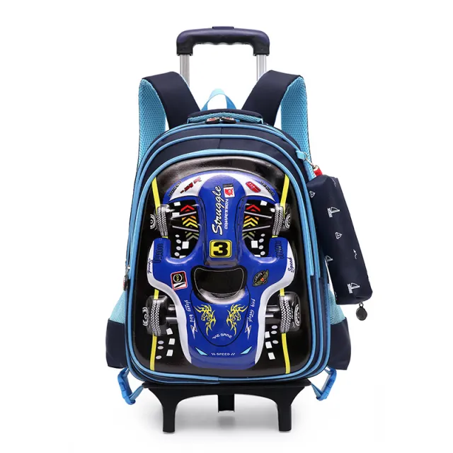 Trolley Primary School Waterproof 3D Car Detachable Burden Reduction Children Backpack Blue - Shop at LoveMi