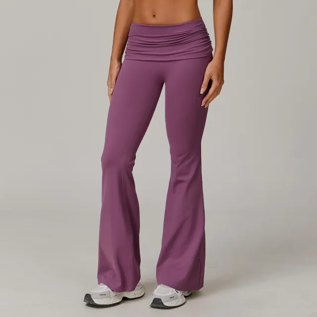 European And American Quick dry Hip Raise Yoga Pants Nude Feel Casual Wide Leg Plum Purple - Shop at LoveMi