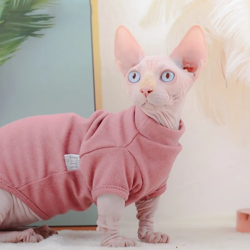 Hairless Cat Clothes Autumn And Winter Dralon Base - 2 Feet Cherry Pink