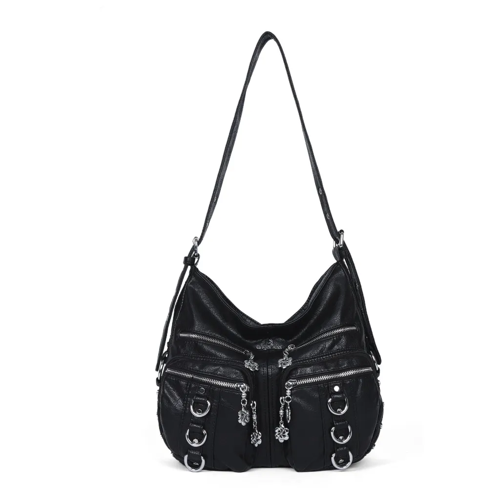 Women's Large Capacity Stylish Multi-pocket Shoulder Handbag - Black