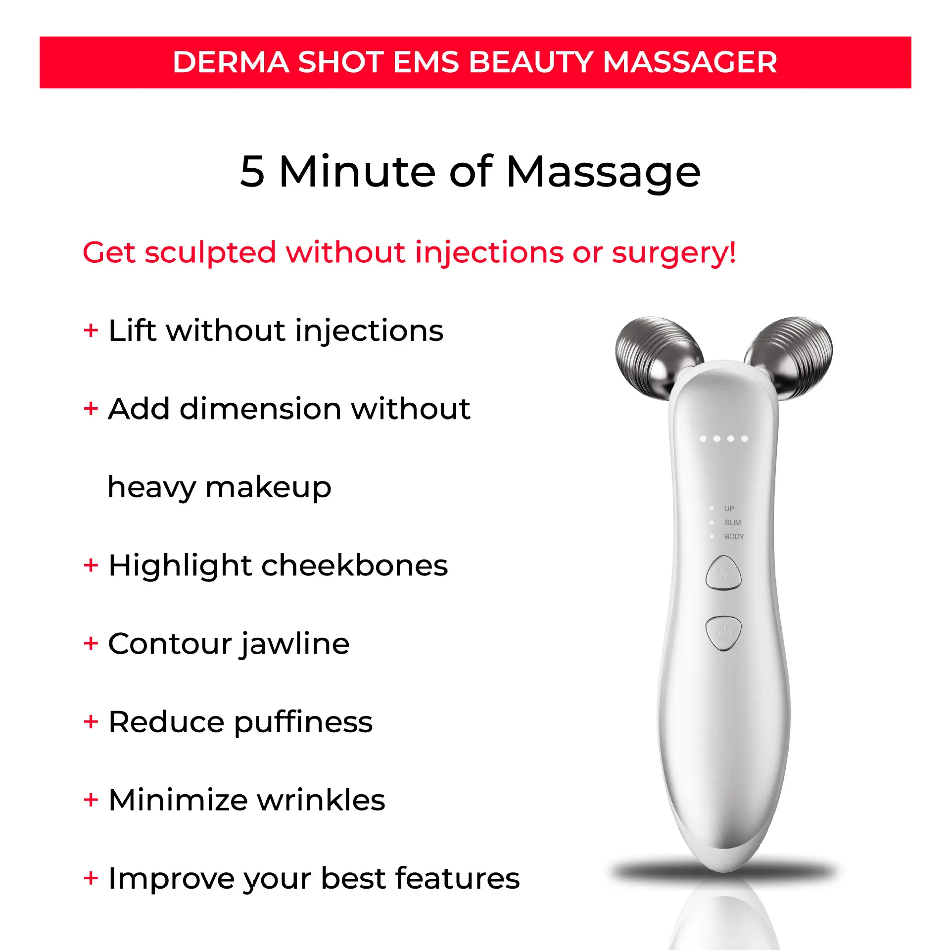 Micro-current Roller Face Slimming Massager 2-wheel Shaping Skin Tightening Beauty V Face