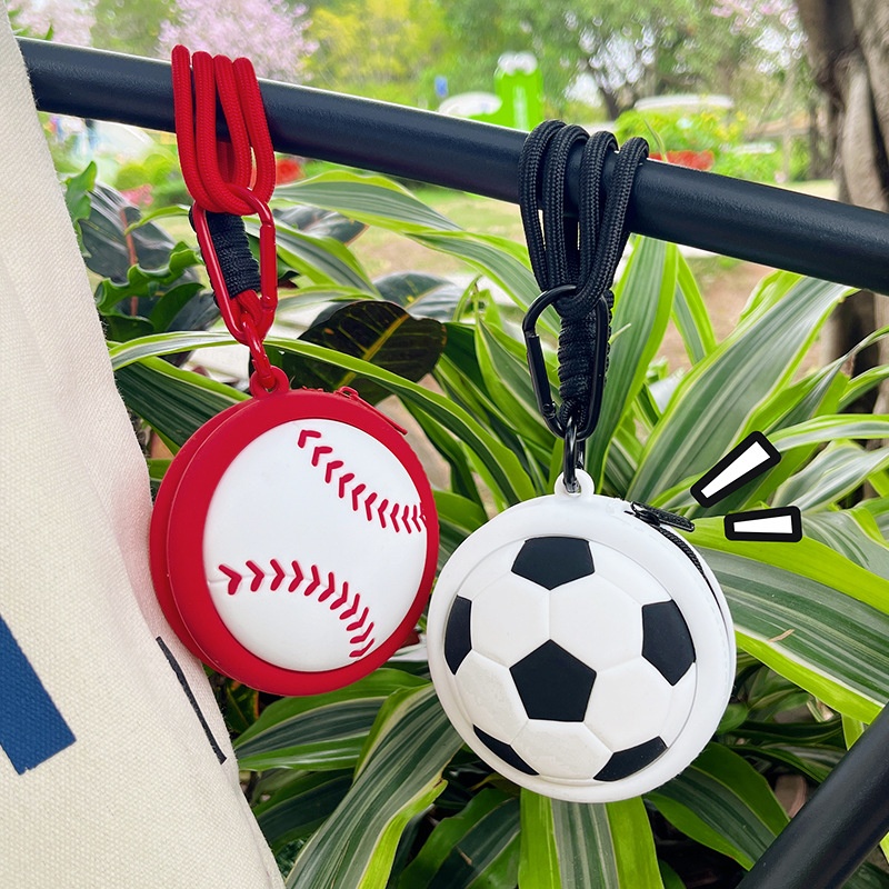 Small Bag Basketball Shape Earphone Silicone Storage Bag Wallet Pendant