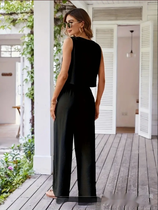 Elegant Women's Suit V-neck Vest Loose Wide Leg Pants