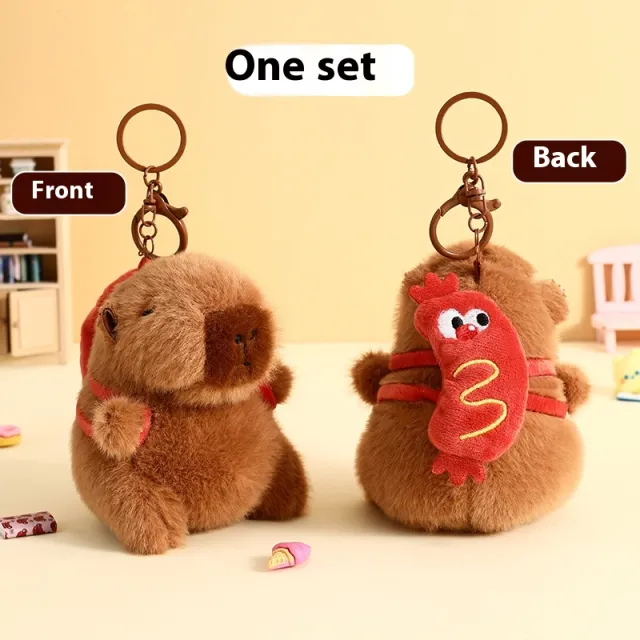 Cute Cartoon Plush Foodie Small Capybara Creative Car Key Ring Hot Dog - Shop at LoveMi