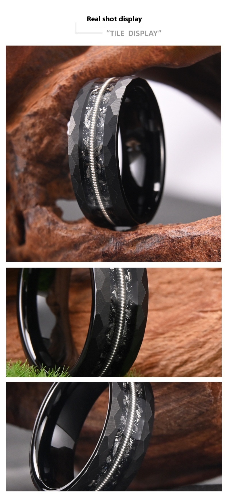 8 Wide Electric Black Tungsten Steel Inlaid Guitar Wire New Ring