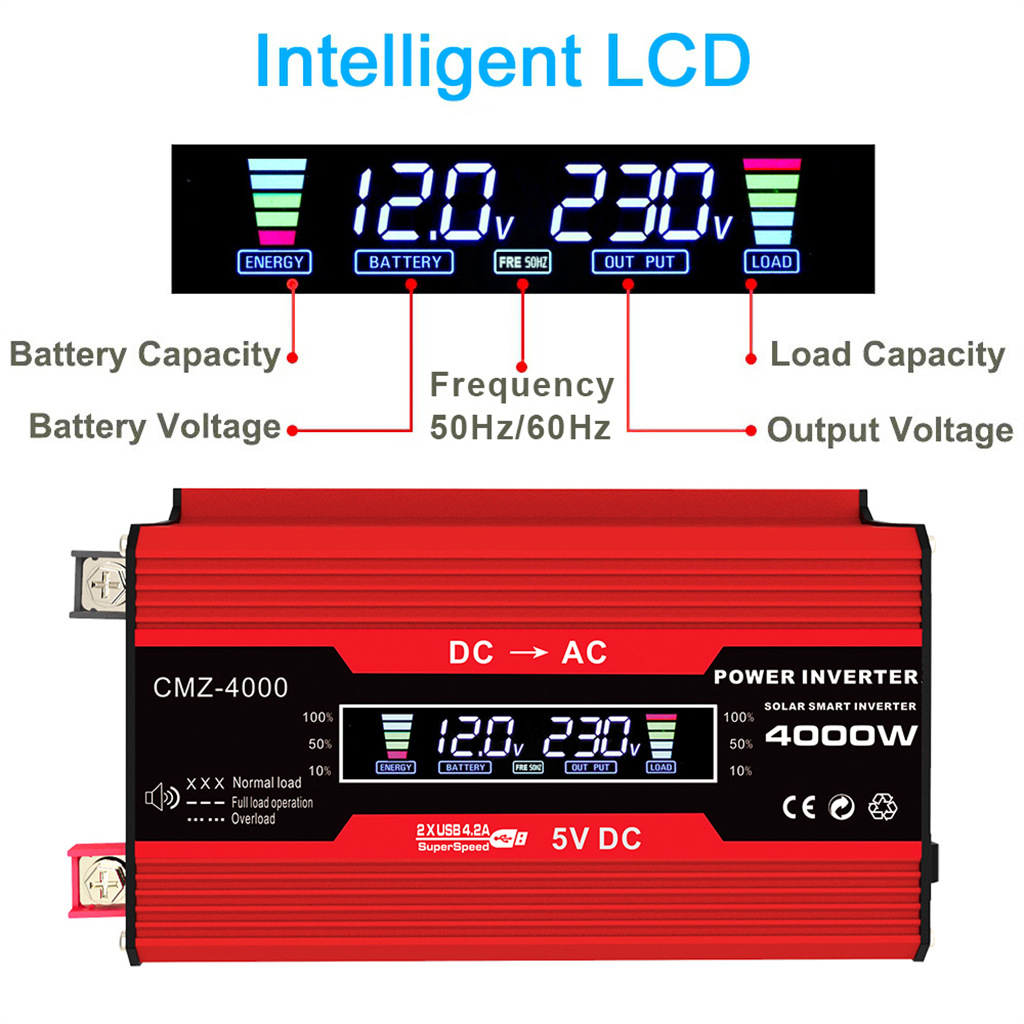 Car Inverter 300W 12V To 110V Intelligent Digital Display Screen